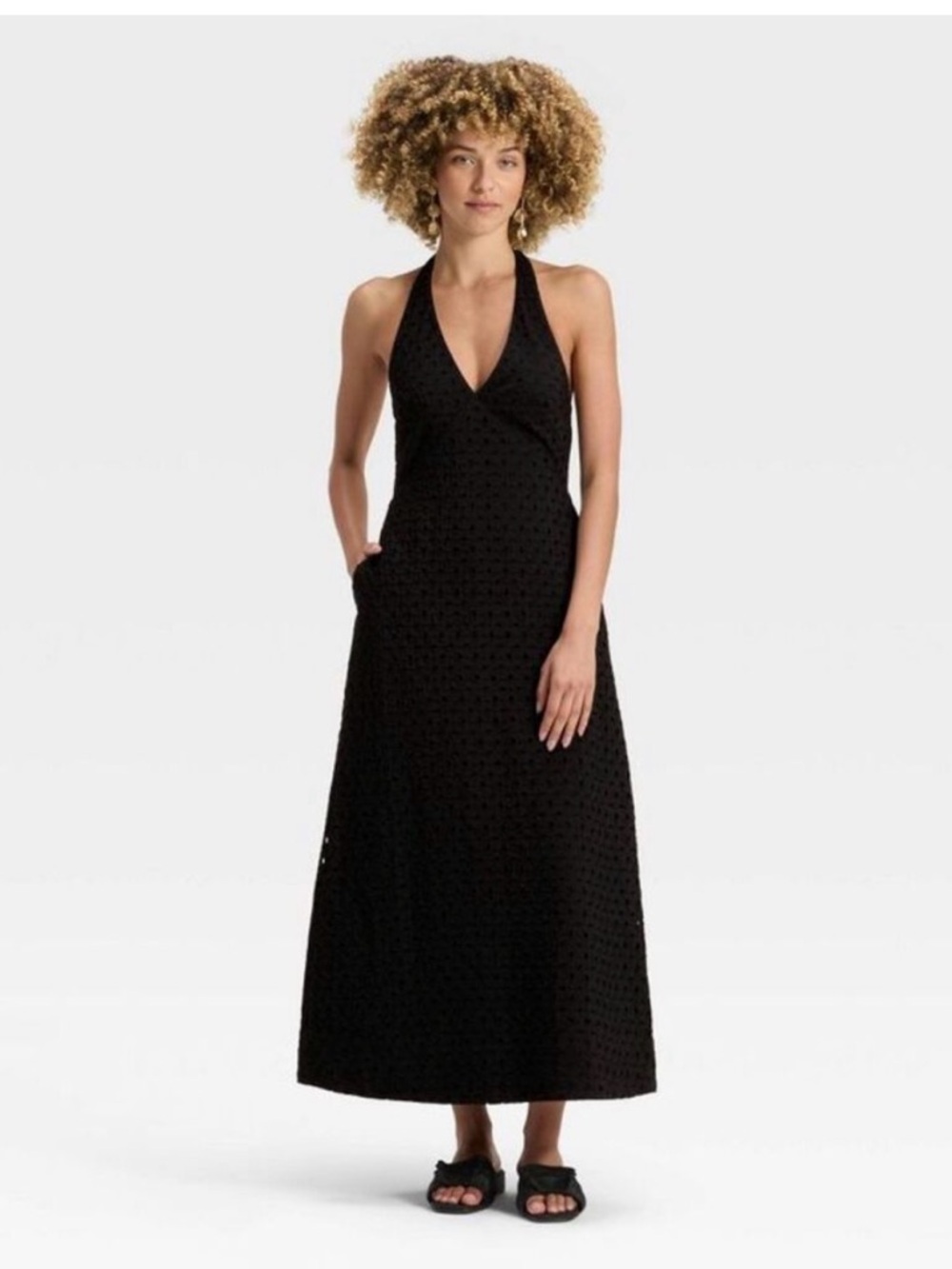 a new day Black Halter Eyelet Maxi Dress